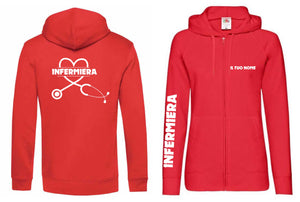 FELPA DONNA  ZIP E CAPPUCCIO ROSSA INFERMIERA -NEW